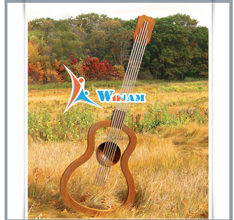 Music Square Corten Steel Guitar Ornamental Sculpture
