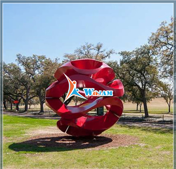 Garden Statue Decoration Stainless Steel Red Hollow Sphere Sculpture