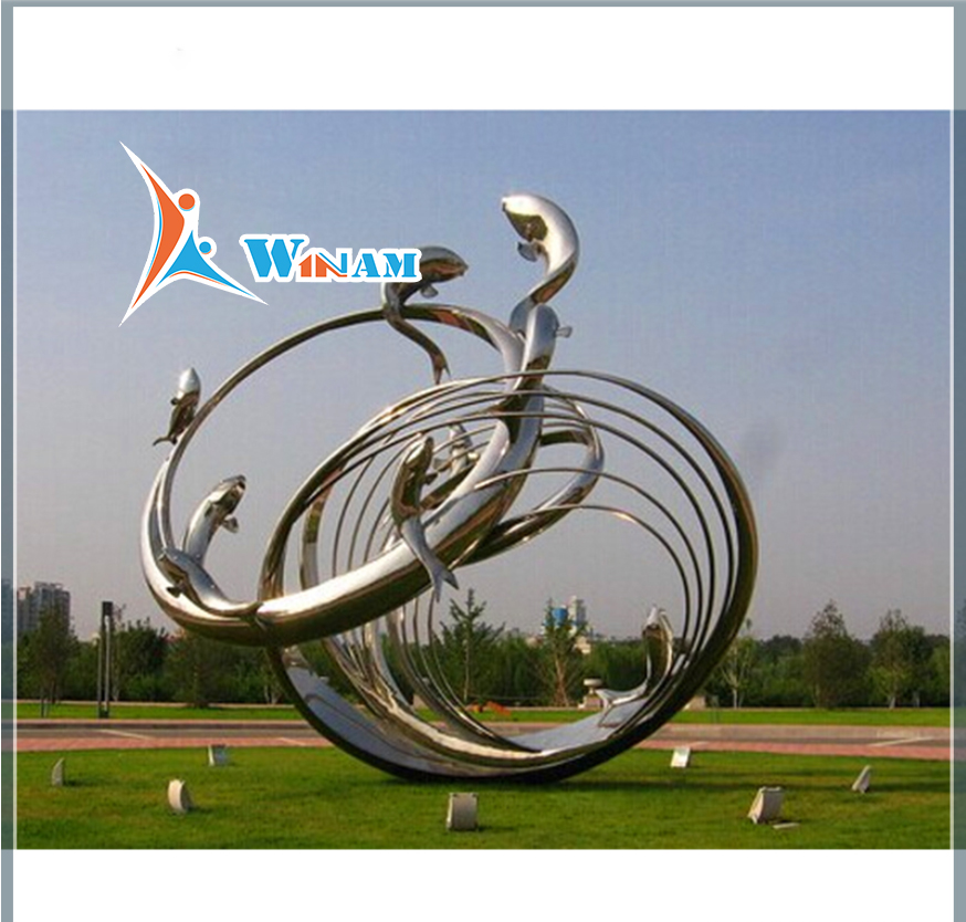 Modern stainless steel polished metal sculpture outdoor
