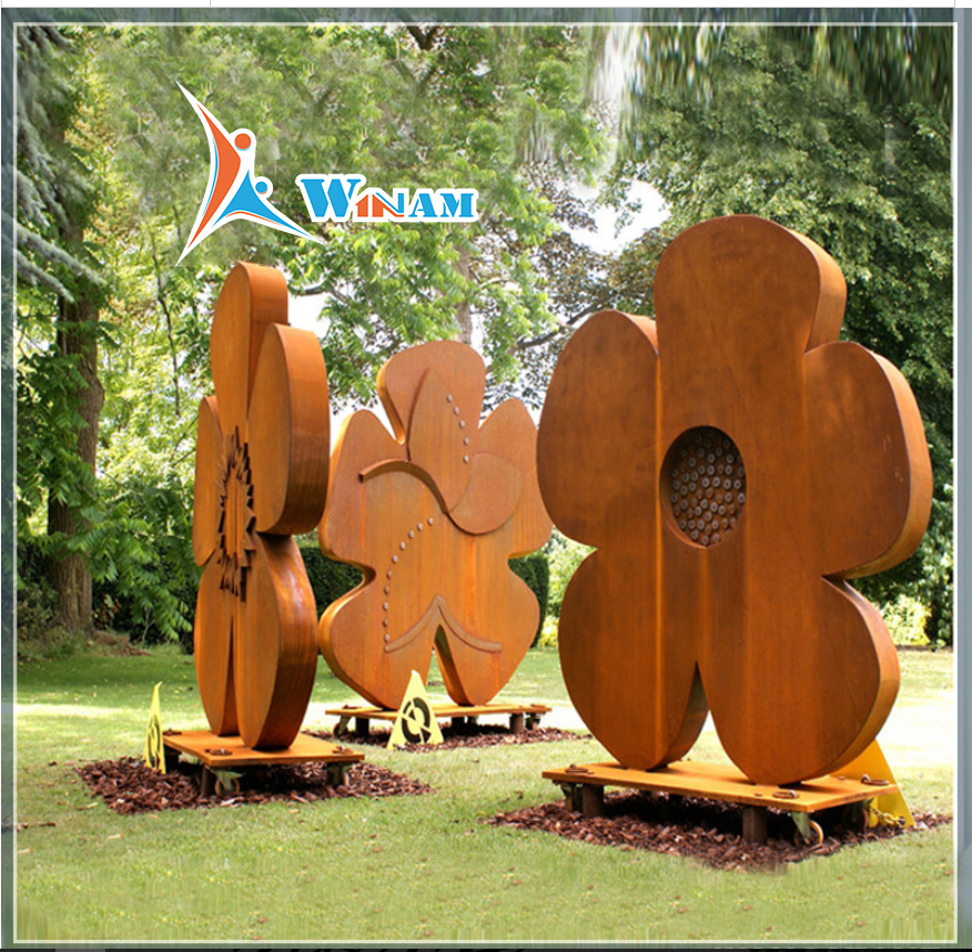 Corten Steel Flower Sculpture For Metal Garden Ornaments