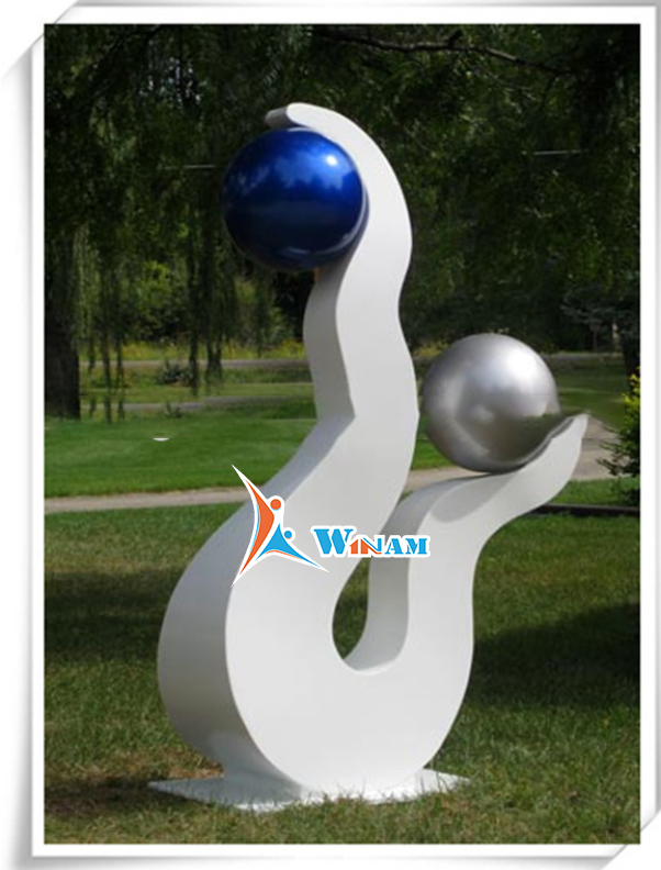 Garden Art Decoration Stainless Steel Abstract Sculpture Blue Sphere