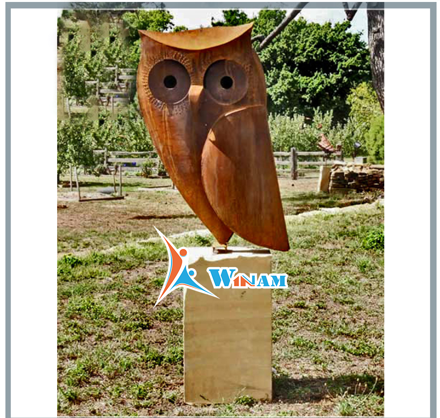 Cute home garden decoration corten steel owl sculpture