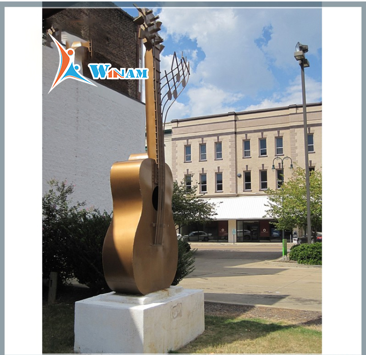 Stainless Steel Golden Guitar Musical Instrument Sculpture