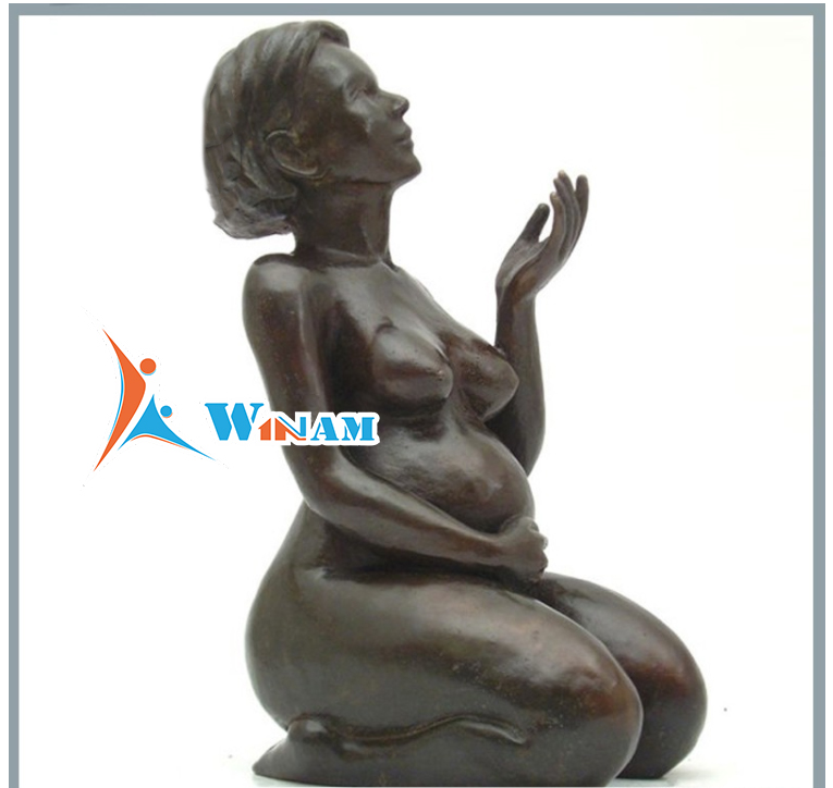 Pregnant Woman Kneeling on the Ground Bronze Sculpture