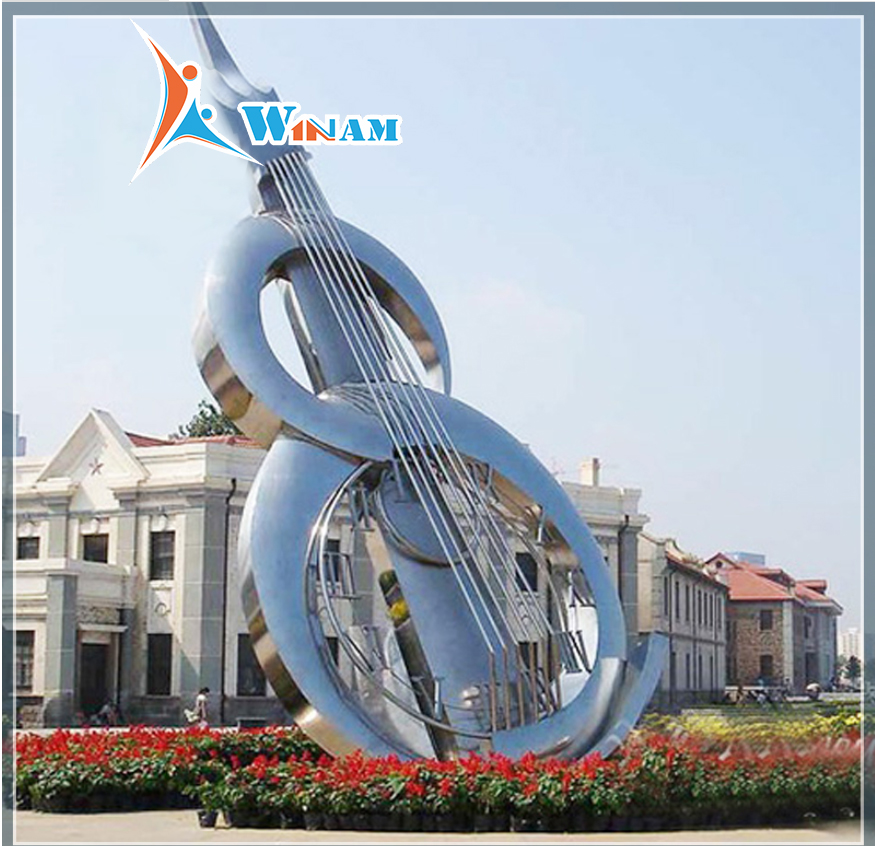 Abstract outdoor garden art stainless steel music sculpture