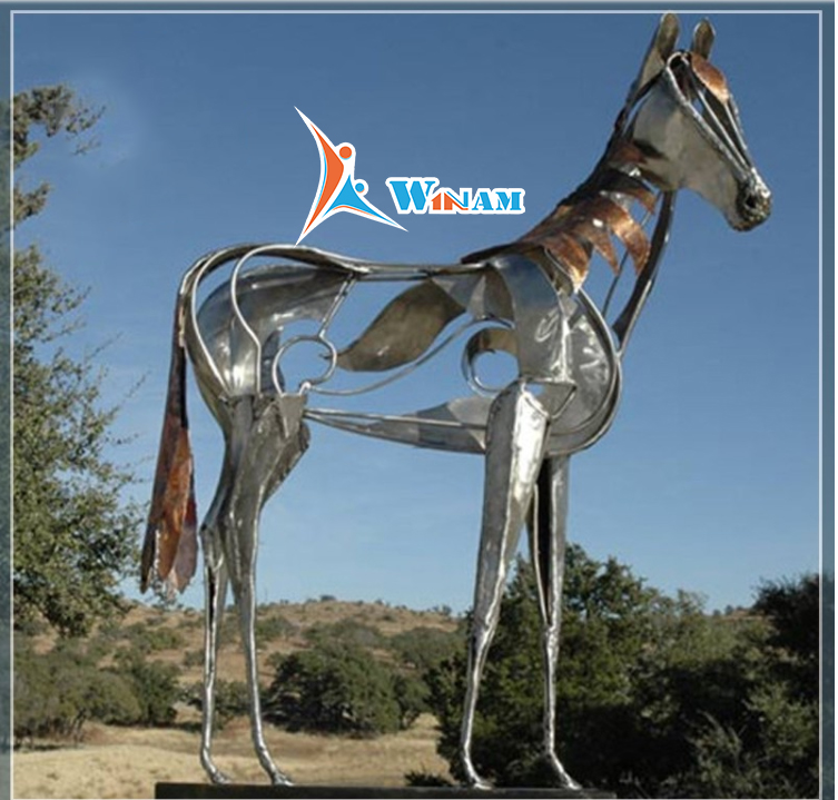 Distinctive Hollow Silver Horse Metal Statue