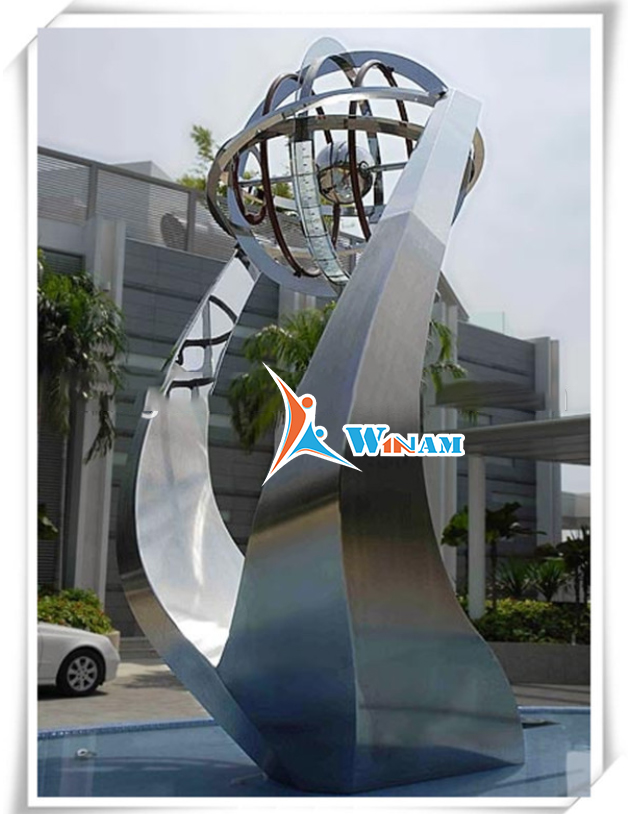 Modern Large Outdoor City Globe Stainless Steel Abstract Sculpture