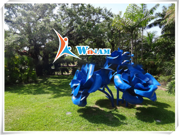 Large Size Stainless Steel Blue Rose Sculpture For Outdoor Decoration
