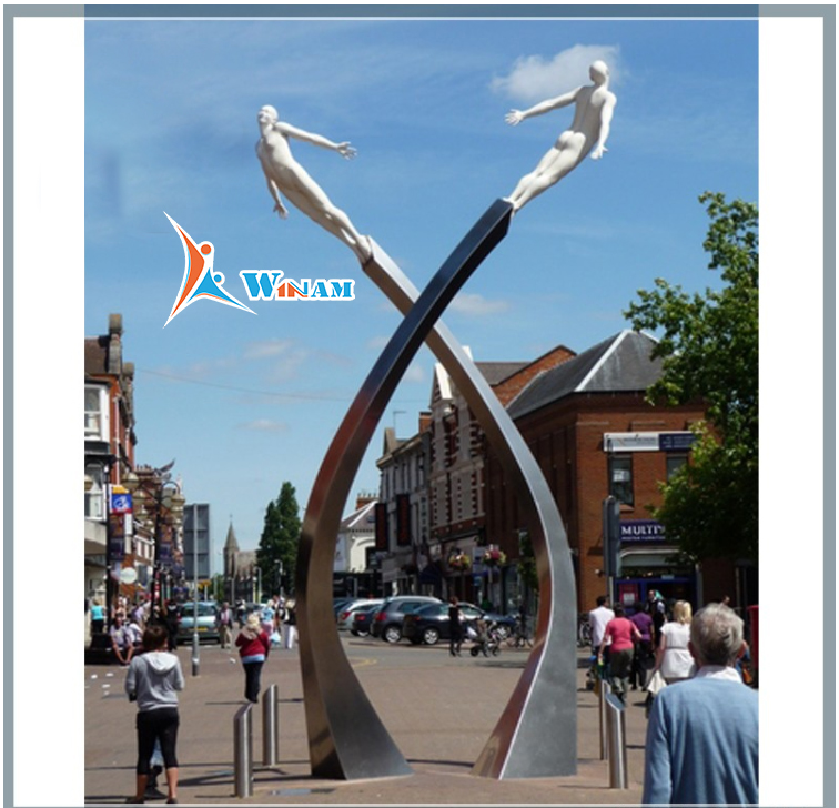 Public art sculpture stainless steel flying men sculptures