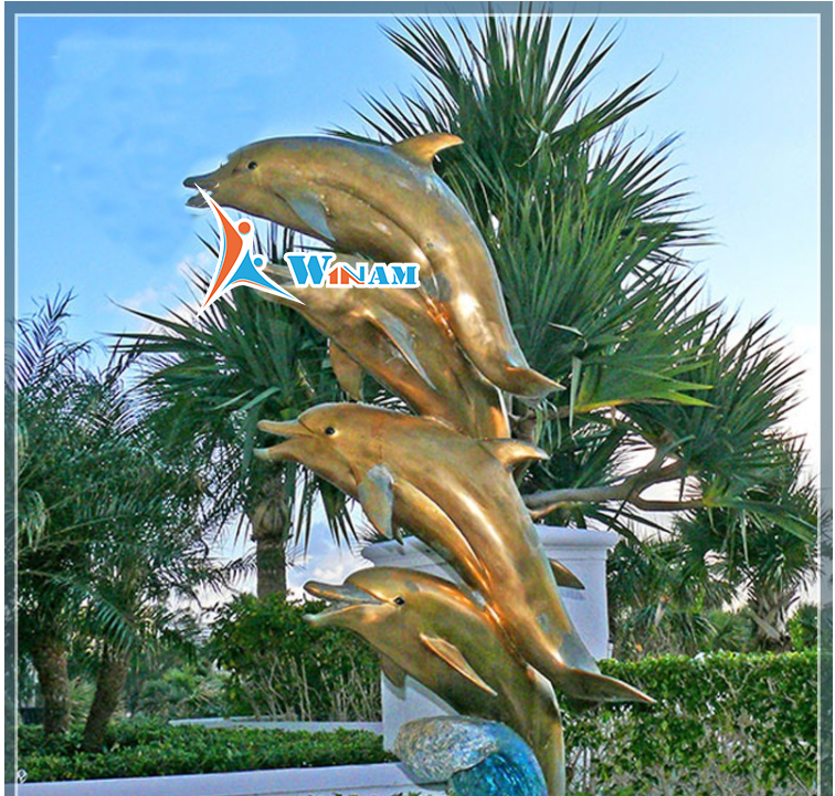 Garden modern decoration large brass dolphin outdoor statues