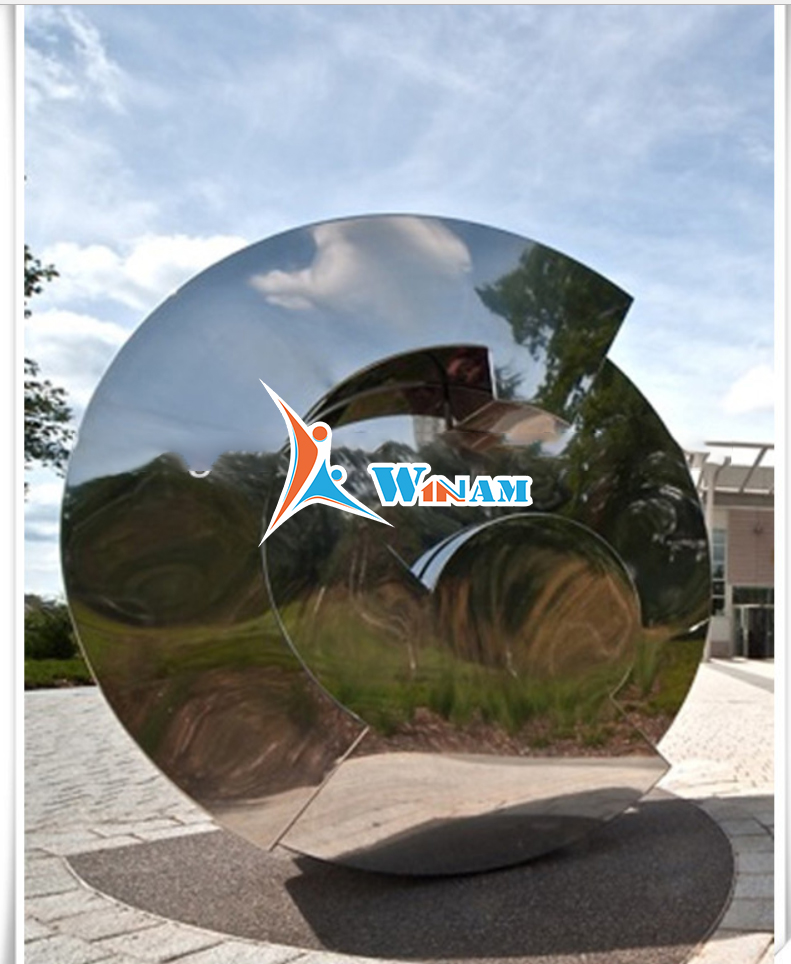 Mirror globe in hands stainless steel sculpture