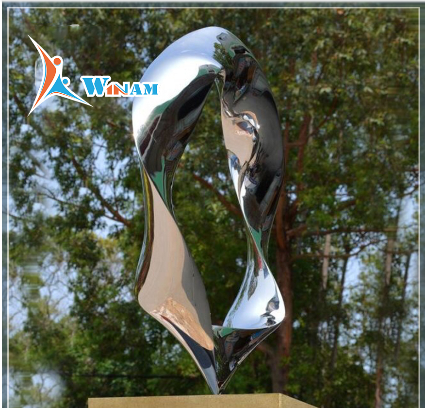 Promotional garden abstract stainless steel polishing sculpture with steel base