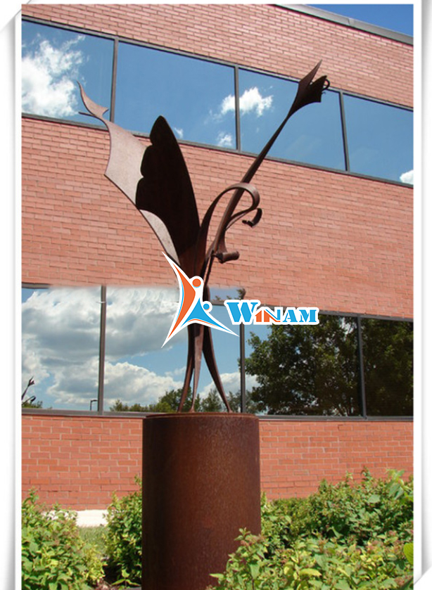 Modern corten steel butterfly sculpture for hotel