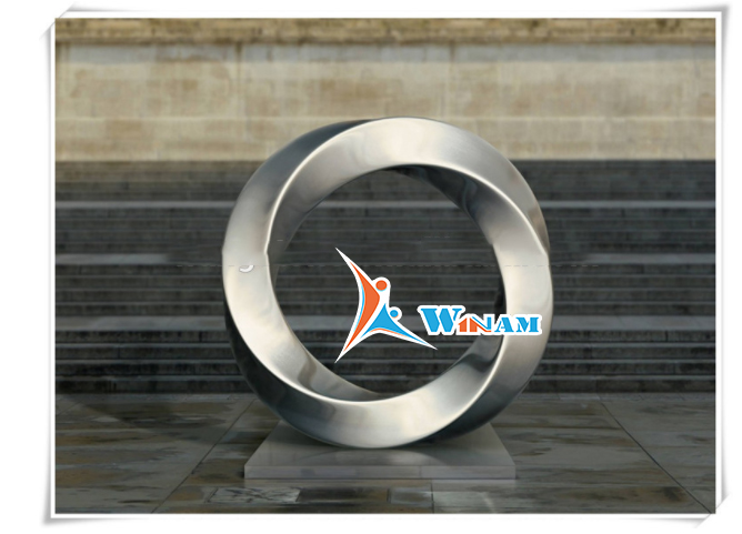 Modern unique circle stainless steel square sculpture