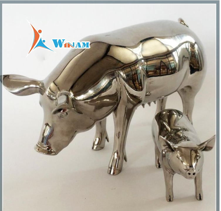 Life Size Polished Metal Stainless Pig Art Sculpture