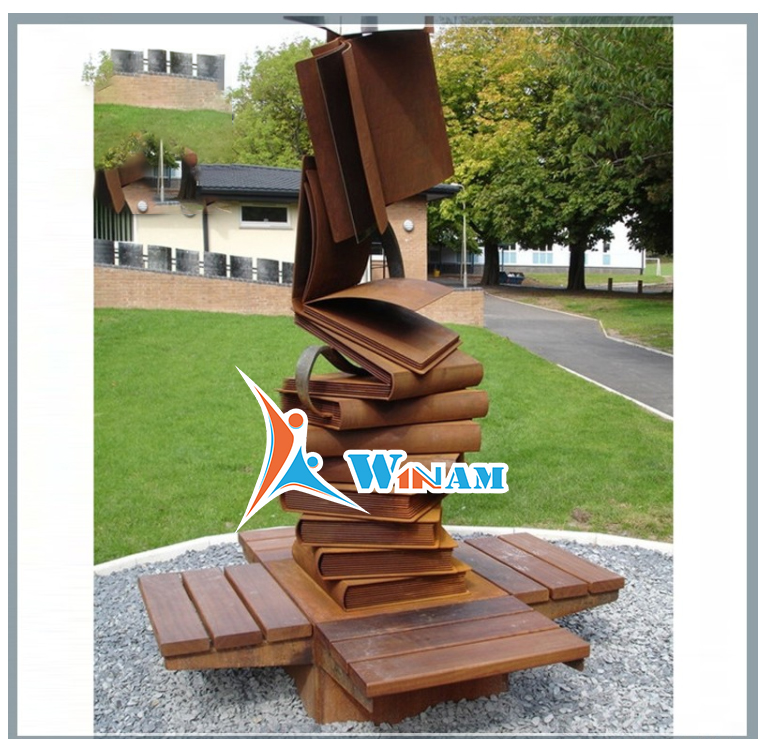 Delicate Rusted Corten Steel Book Garden Decorative Sculpture