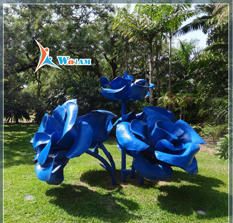 Stainless Steel Blue Rose Garden Sculpture