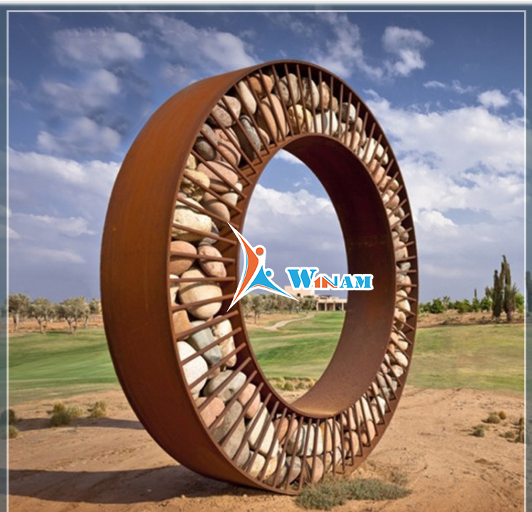 Decorative Urban Landscape Corten Steel Annular Sculptur