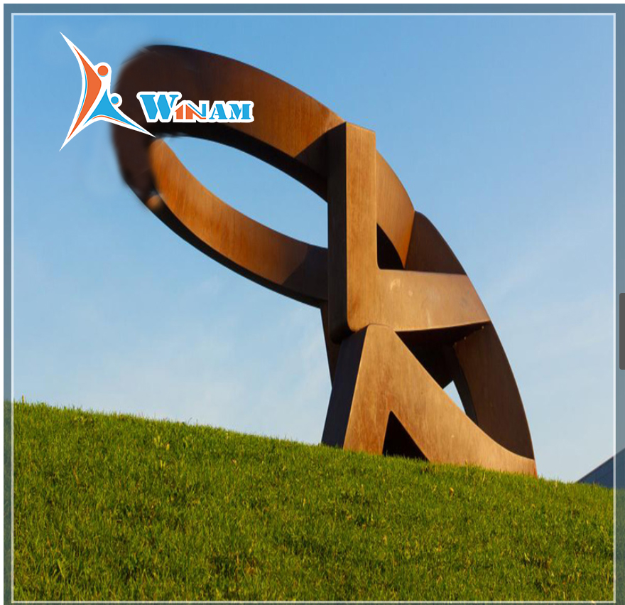 Abstract figurative corten steel sculpture for outdoor decoration
