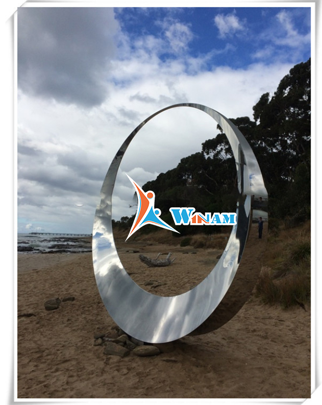 Mirror fine art in hands stainless steel sculpture