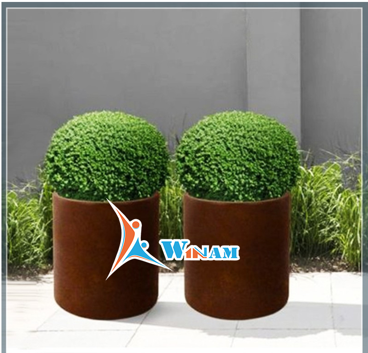 Cylindrical Shaped Corten Steel Garden Flower Pot