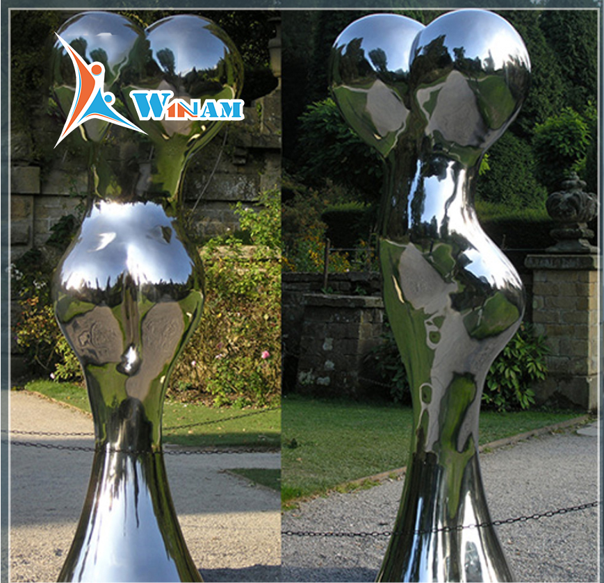 Modern abstract design stainless steel naked woman sculpture