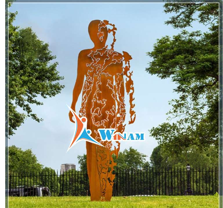 Large vintage corten steel metal man figure statue