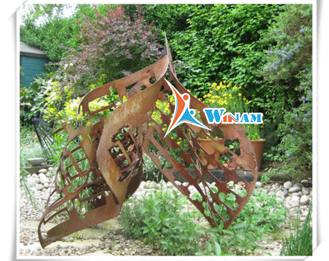 Abstract art leaf corten steel landscape plant sculpture