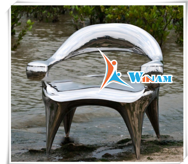 Folk art stainless steel chair furniture polished sculpture