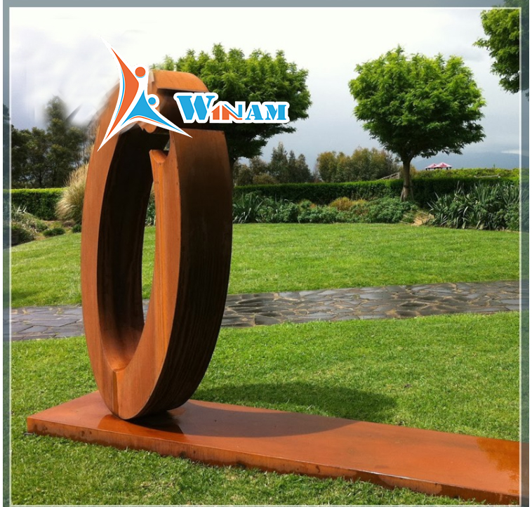 Contemporary Outdoor Simple Art Design Corten Steel Oval Shape Sculpture