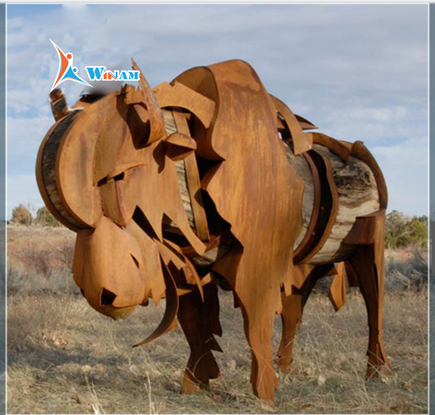 Corten steel garden metal wall street bull sculpture