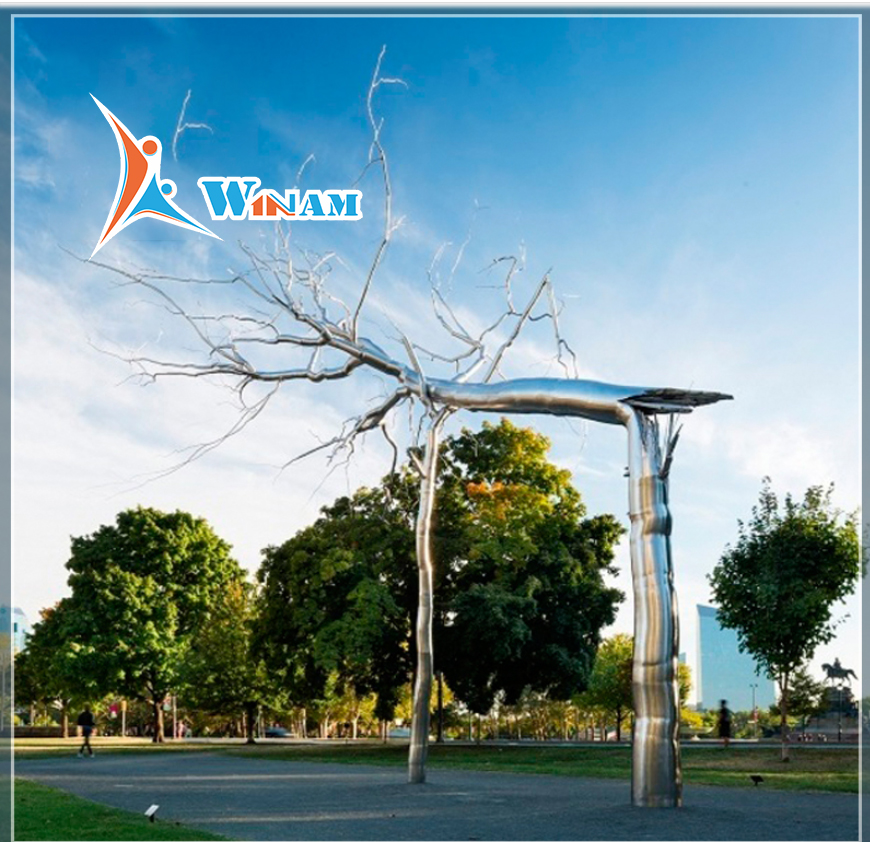 Stainless steel public art metal tree sculpture