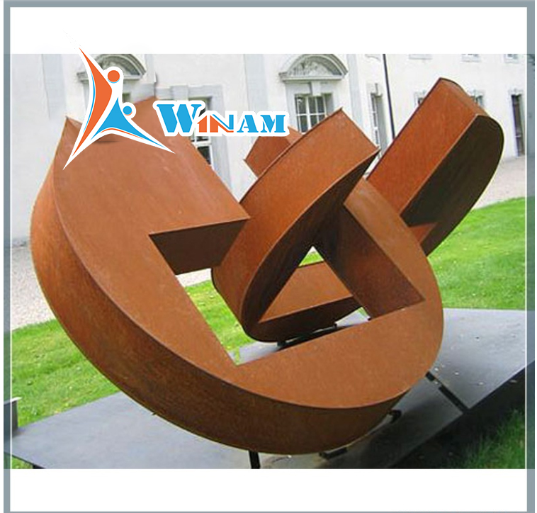 Modern Abstract Metal Corten Sculpture for Square Decor