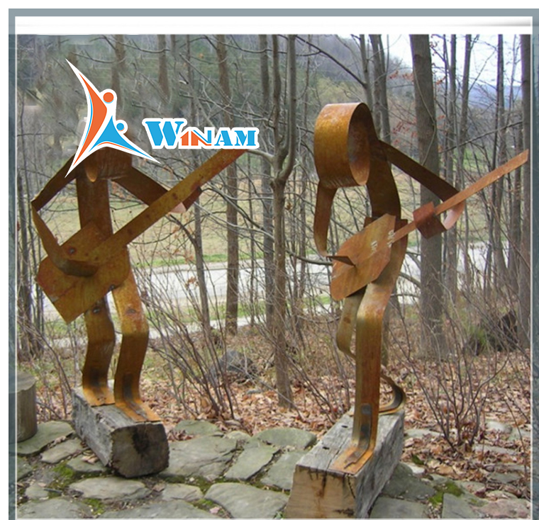 Life Size Corten Steel Guitar Player Garden Art Statue
