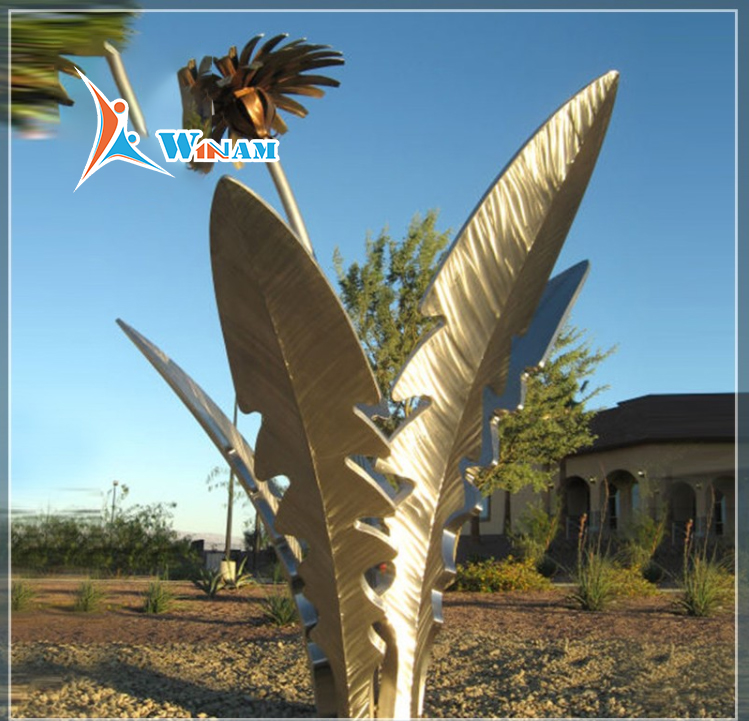 Large outdoor stainless steel polished flower sculpture