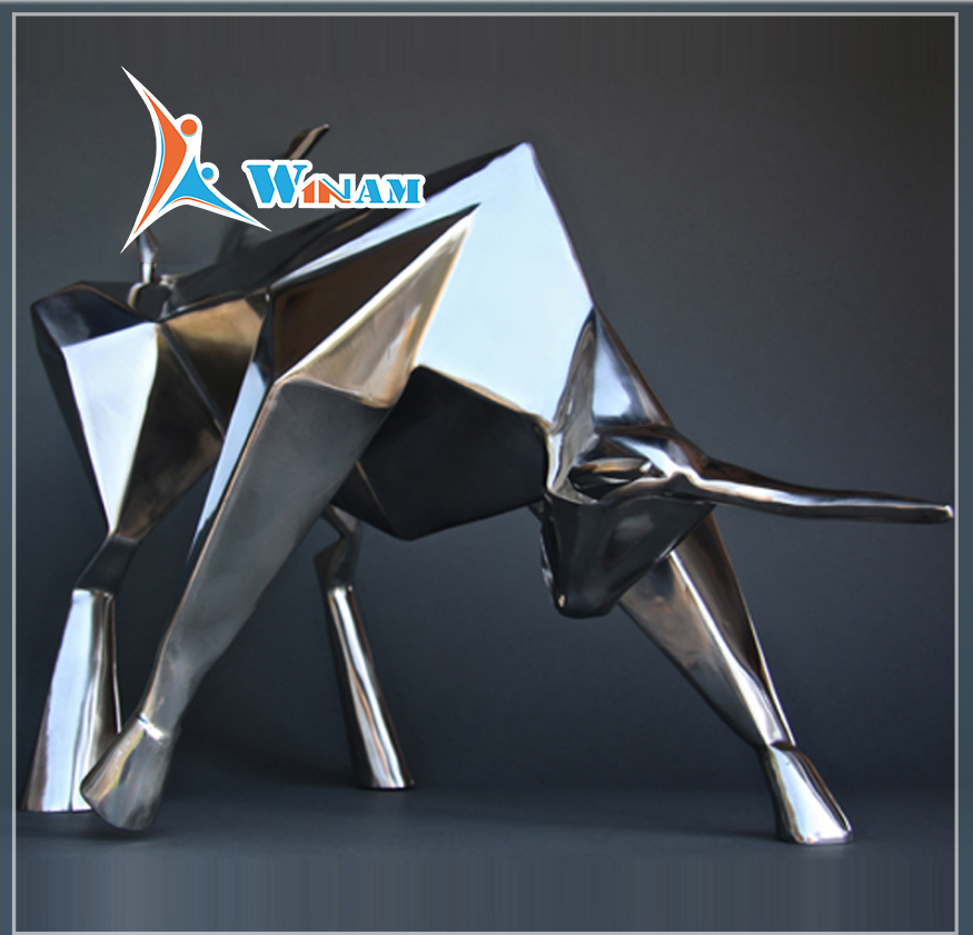 Large stainless steel metal animal bull statue