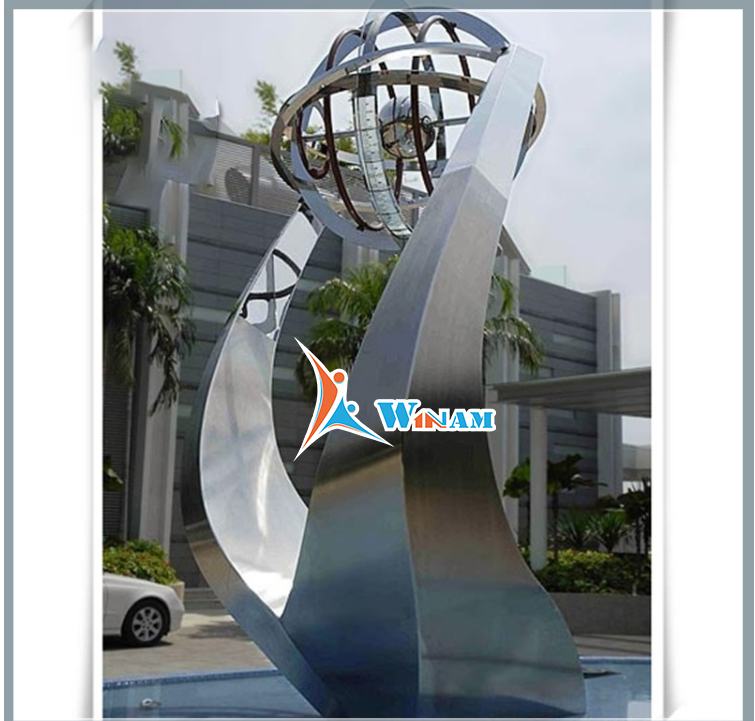 Large Square Statue Abstract Stainless Steel Outdoor Sculpture with Globe
