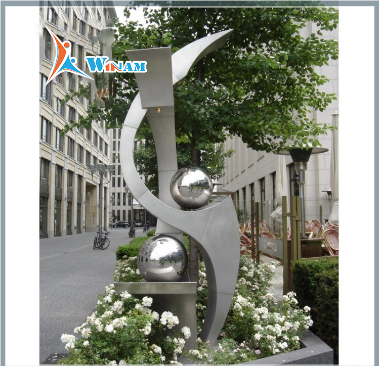 Custom abstract large metal garden art sculpture with sphere