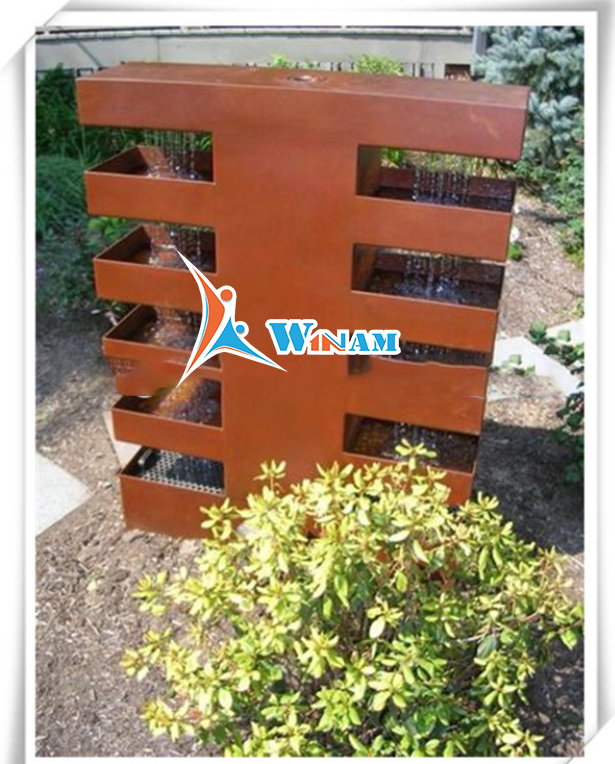 Hot unique home decor garden cascading water fountain corten steel sculpture