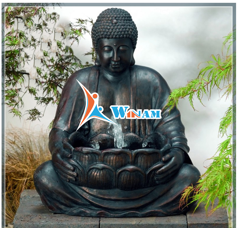 Meditating Buddha Water Fountain Metal Bronze Statue