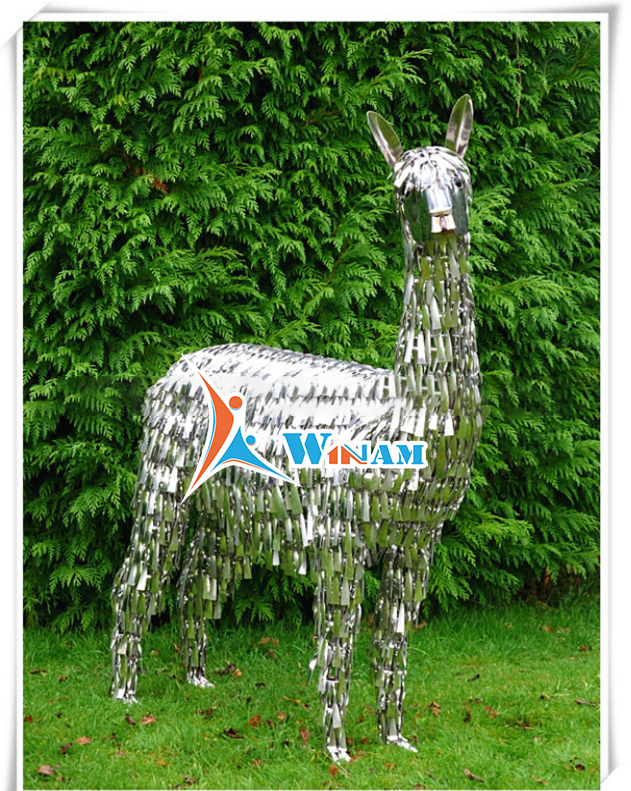 Large alpaca cute style stainless steel animal sculpture for garden decor