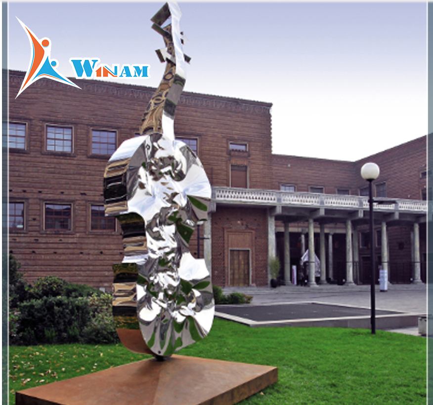 Outdoor garden stainless steel metal violin sculpture