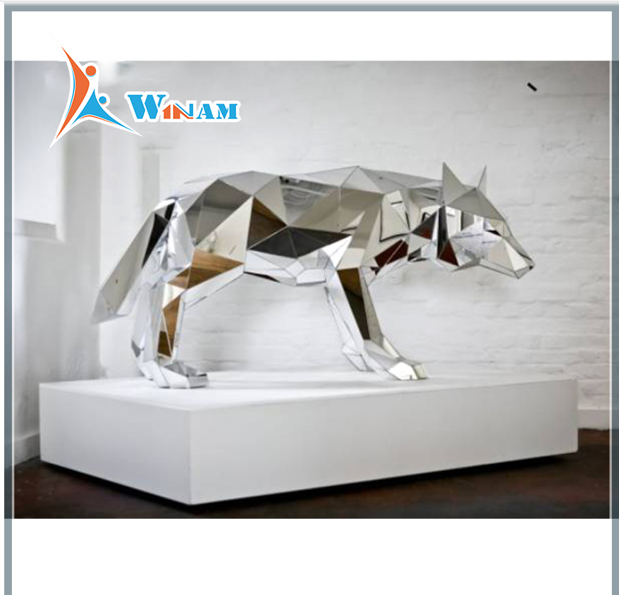 Stainless steel art life size metal wolf sculpture