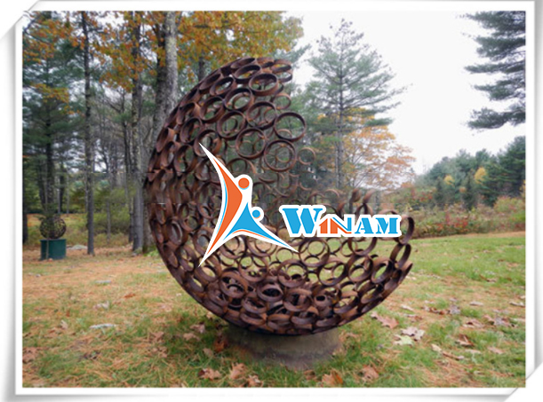 Contemporary art crescent corten steel metal sculpture