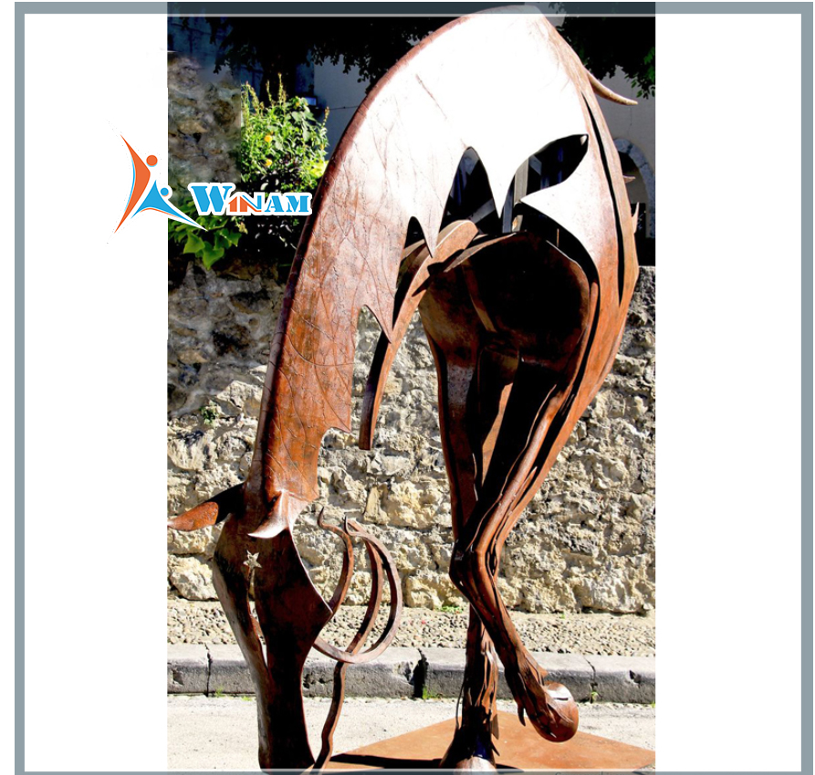 Life size metal abstract outdoor horse sculpture