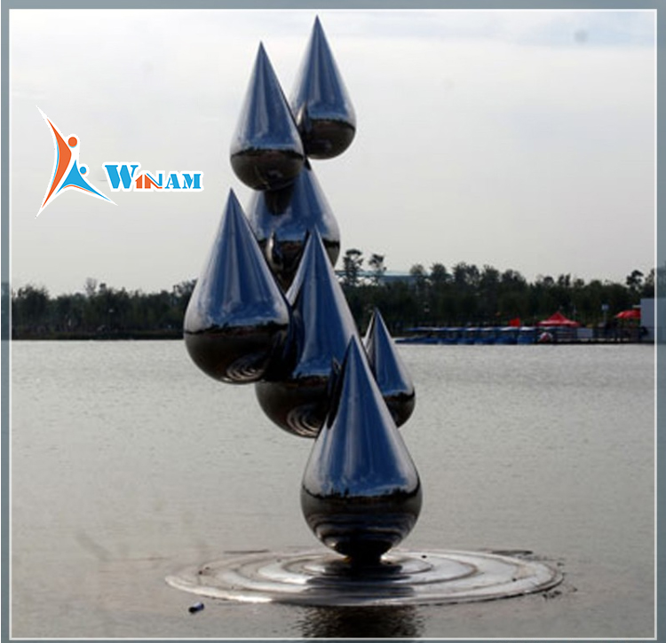High Polishing Stainless Steel Water Drops Sculpture for lake decoration