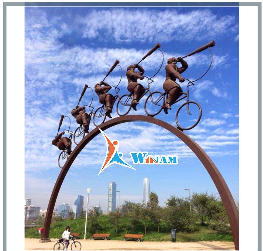 Blow horn riders park corten steel sculpture