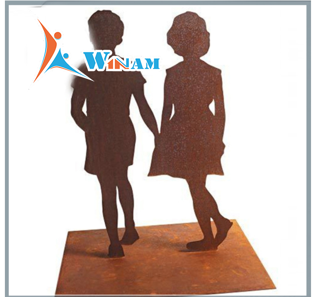 Boy and Girl Corten Steel Figure Sculpture