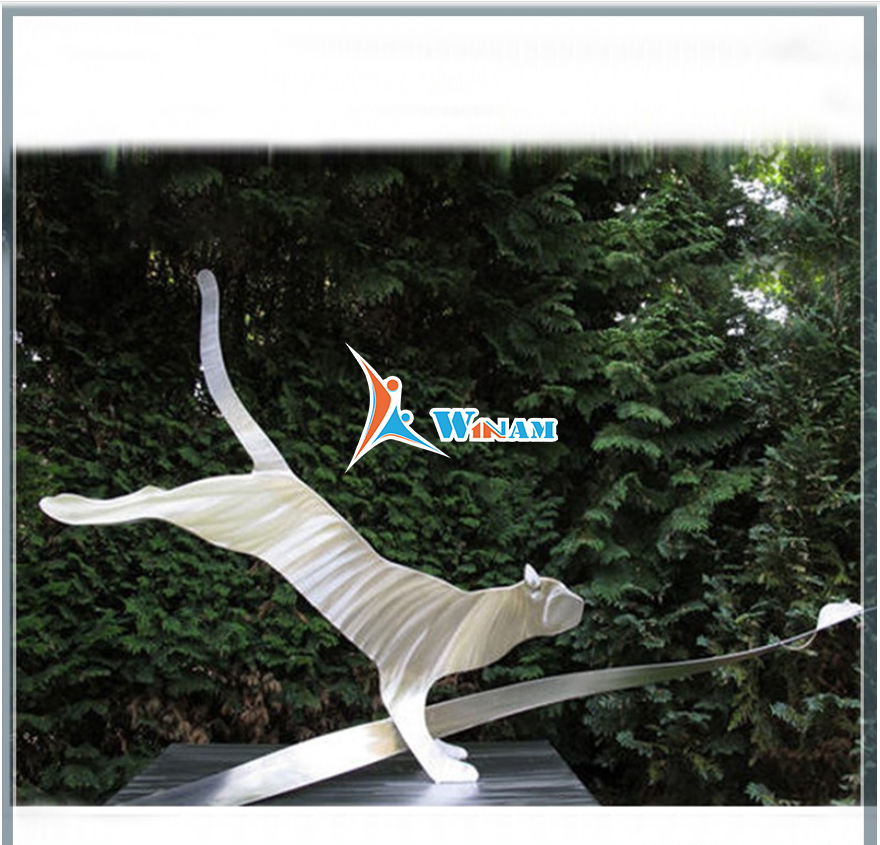 Garden Metal Stainless Steel Cat Sculpture