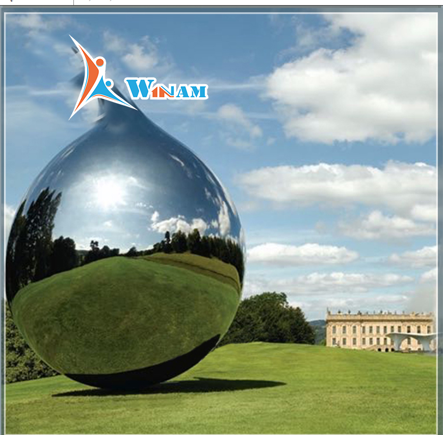 Outdoor stainless steel water drop hollow metal sphere sculpture